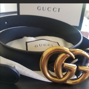 Gucci Black Leather Belt w/ Gold Buckle